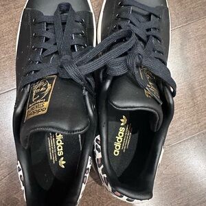 adidas Stan Smith Black and Gold Athletic Shoes